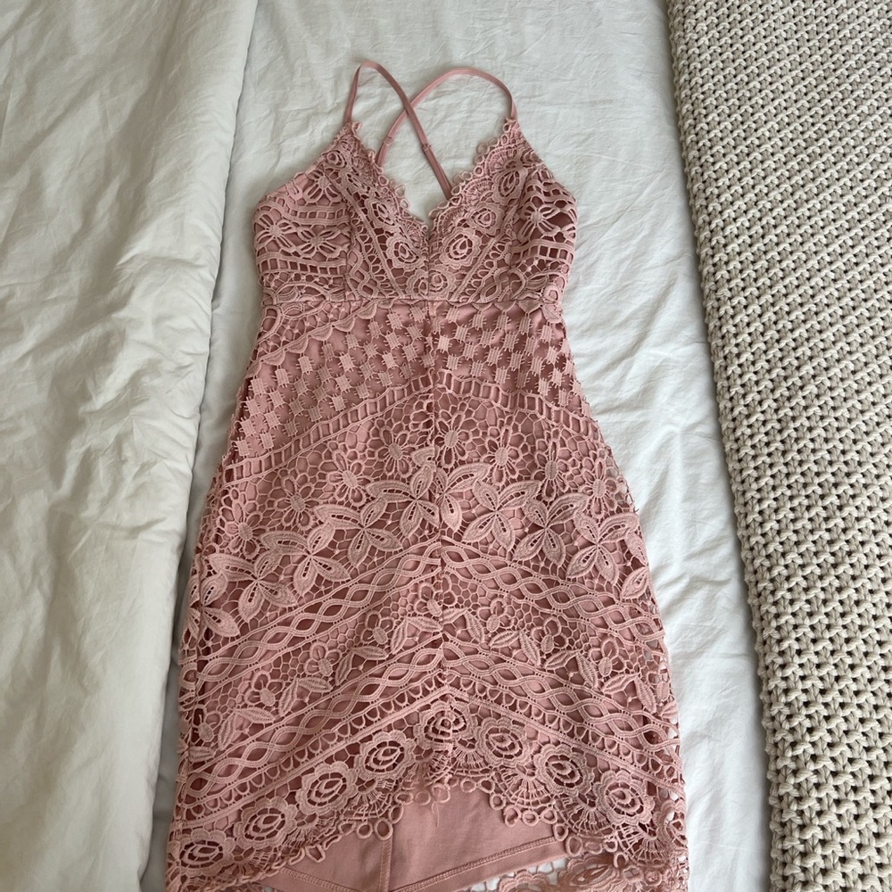 Pink lace midi dress